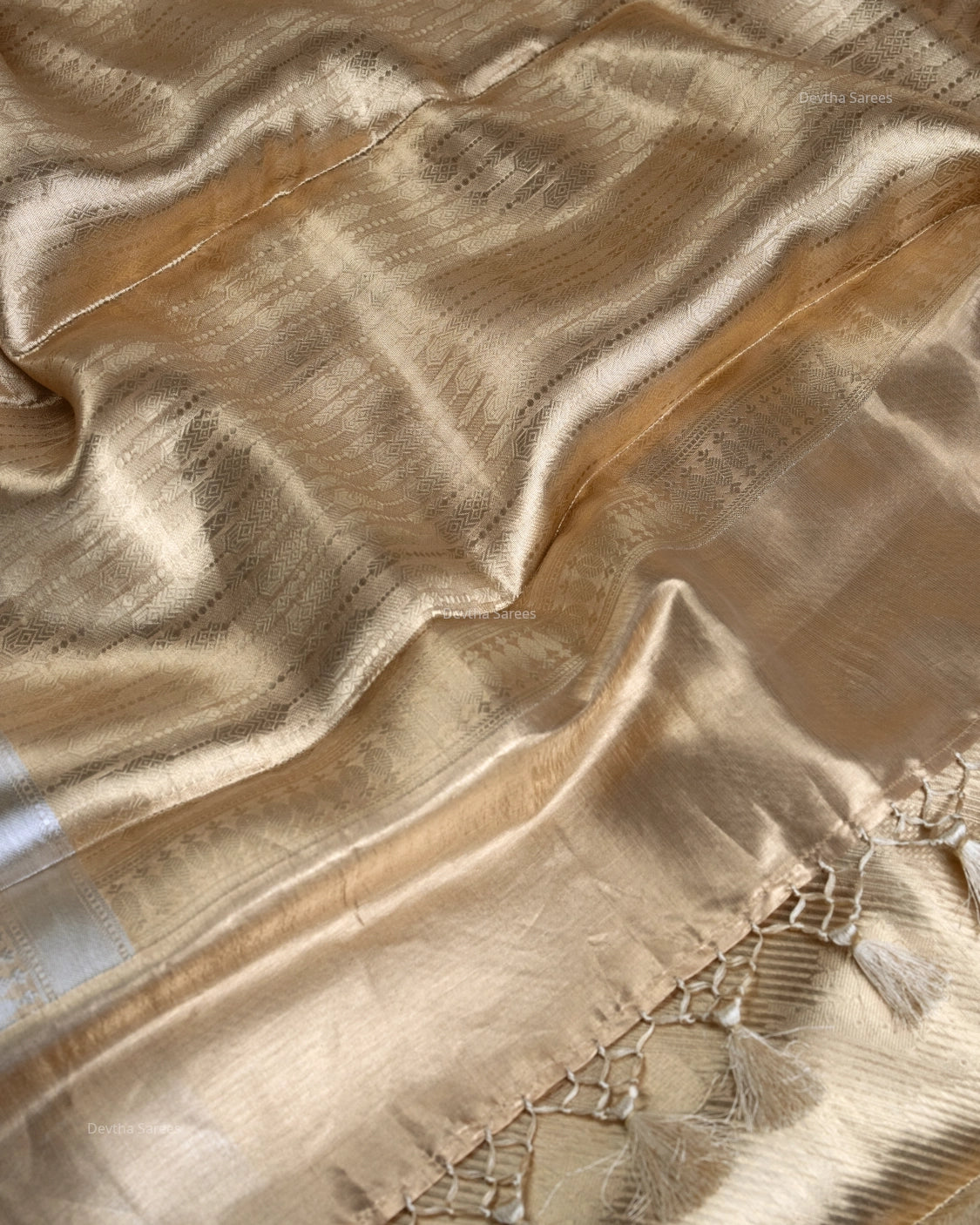 Liquid Gold - Cotton Cream Color Handwoven Pure Mulberry Brocade Silk Saree