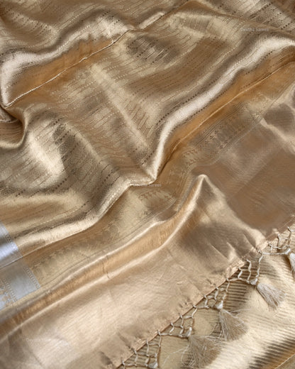 Liquid Gold - Cotton Cream Color Handwoven Pure Mulberry Brocade Silk Saree