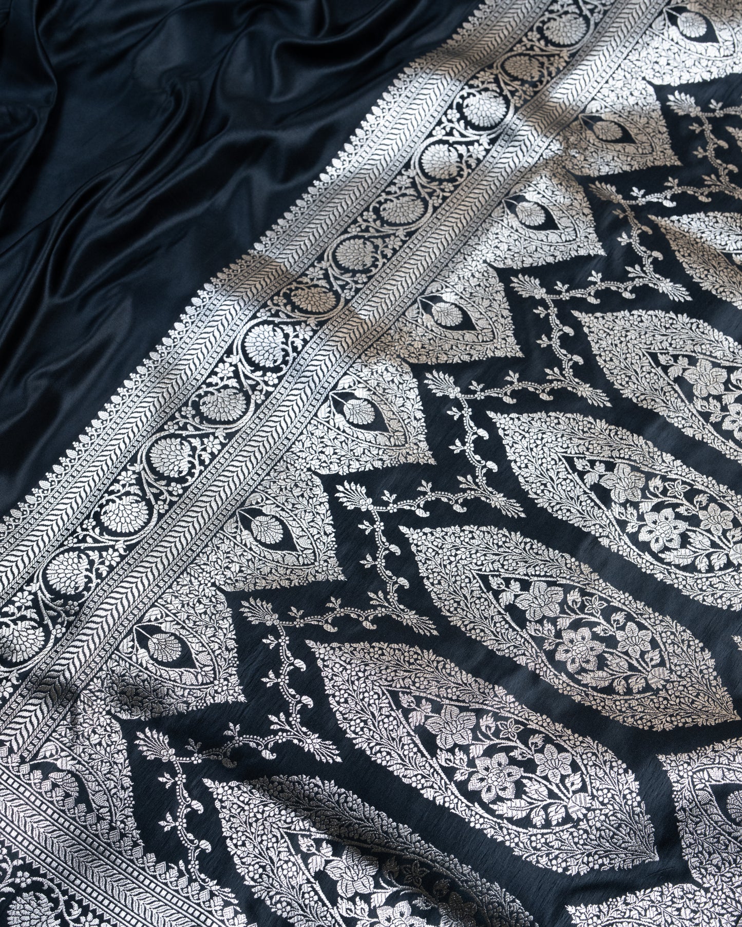 Black Mashru Katan Silk Saree with Zari Border