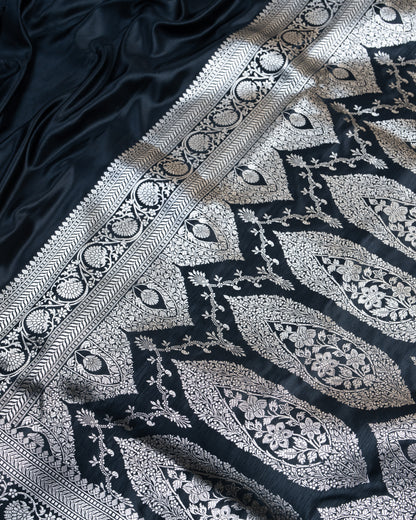 Black Mashru Katan Silk Saree with Zari Border