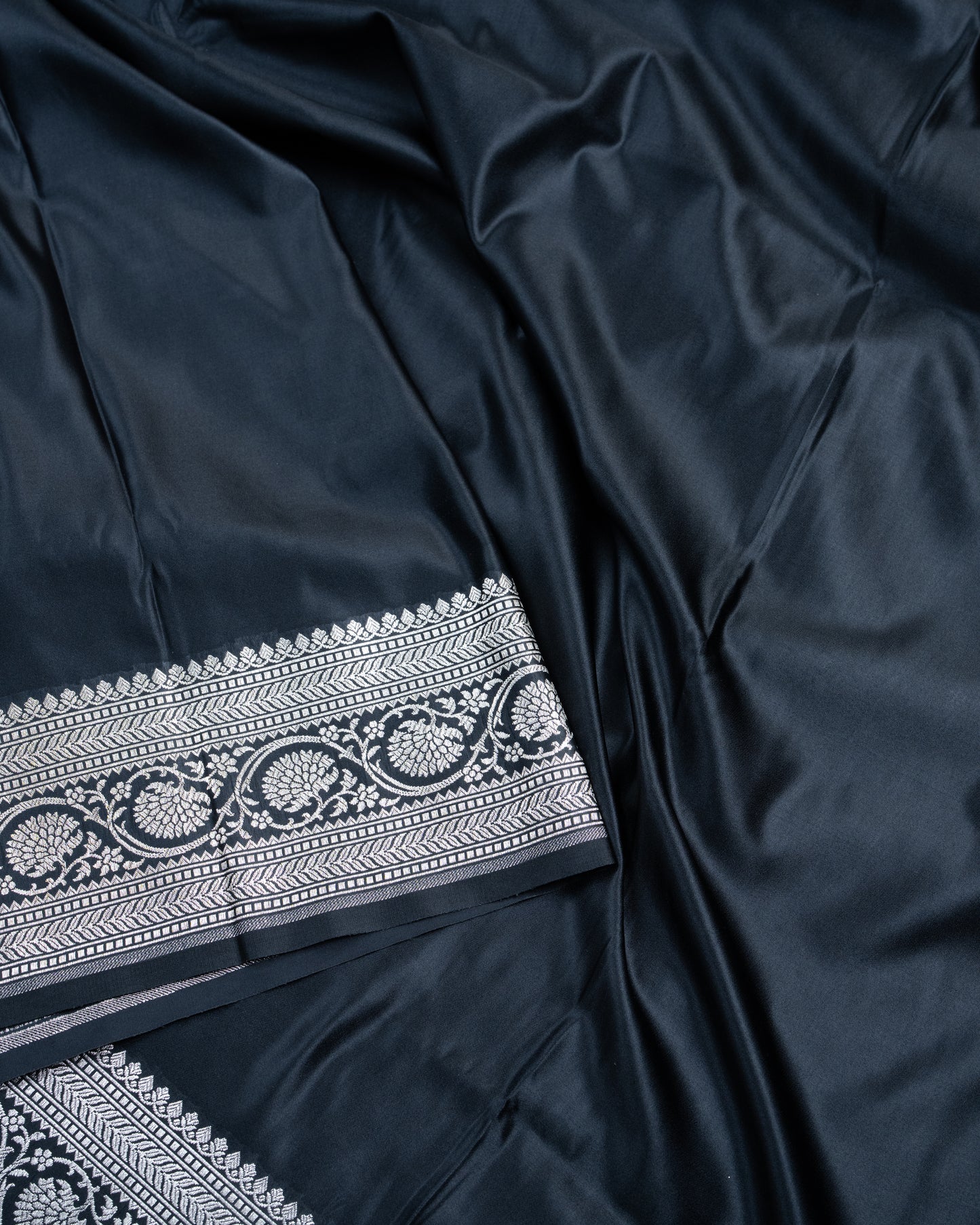 Black Mashru Katan Silk Saree with Zari Border