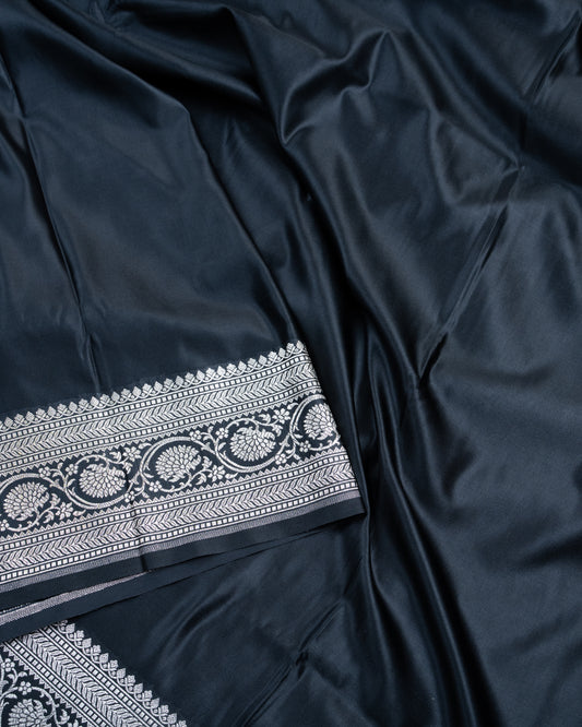Black Mashru Katan Silk Saree with Zari Border