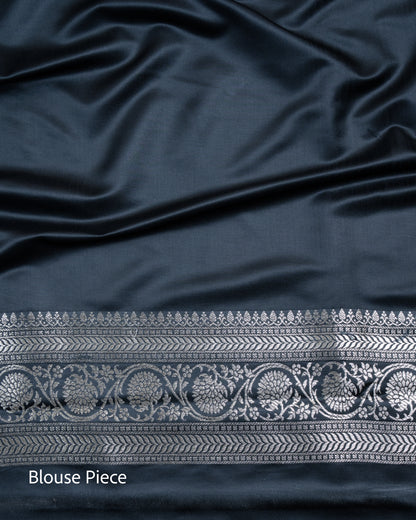 Black Mashru Katan Silk Saree with Zari Border