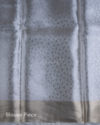 Liquid Silver - Silver Color Handwoven Pure Mulberry Brocade Silk Saree
