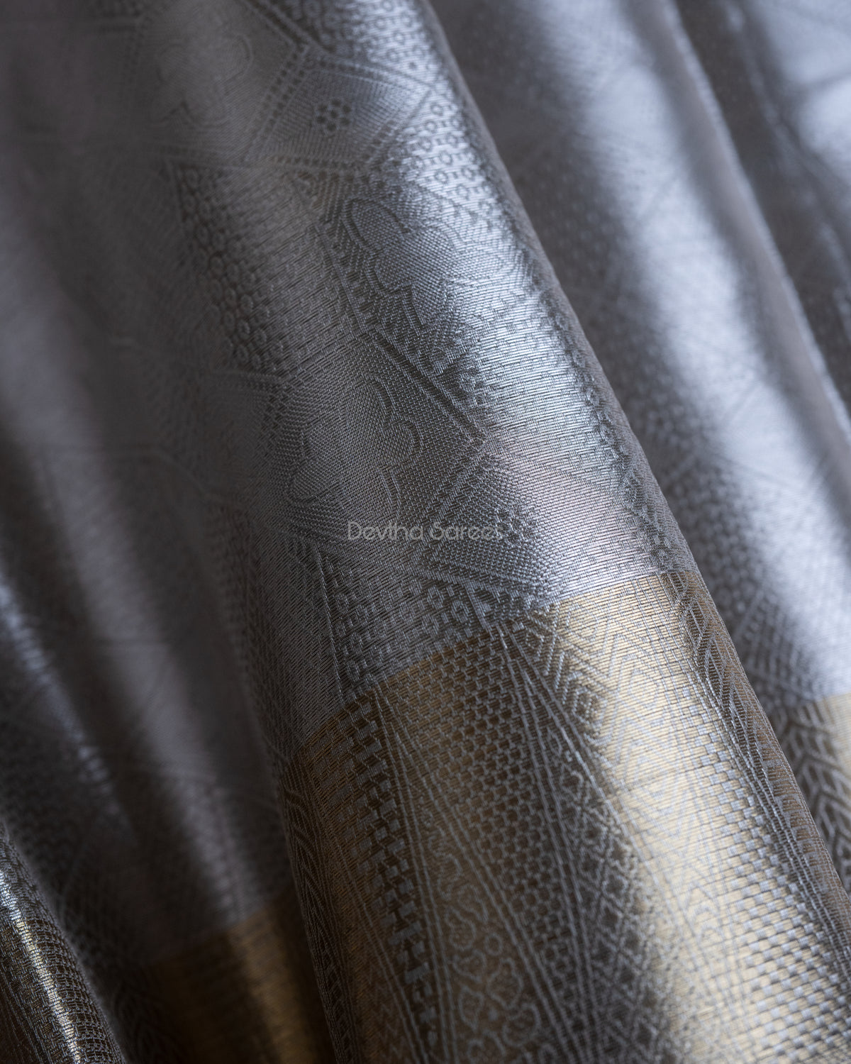 Liquid Silver - Silver Color Handwoven Pure Mulberry Brocade Silk Saree