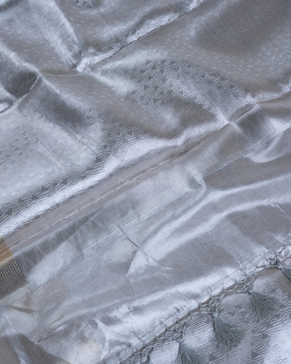 Liquid Silver - Silver Color Handwoven Pure Mulberry Brocade Silk Saree