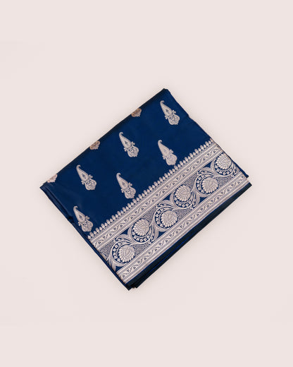 Deep Royal Blue Mashru Katan Silk Saree with Buttas