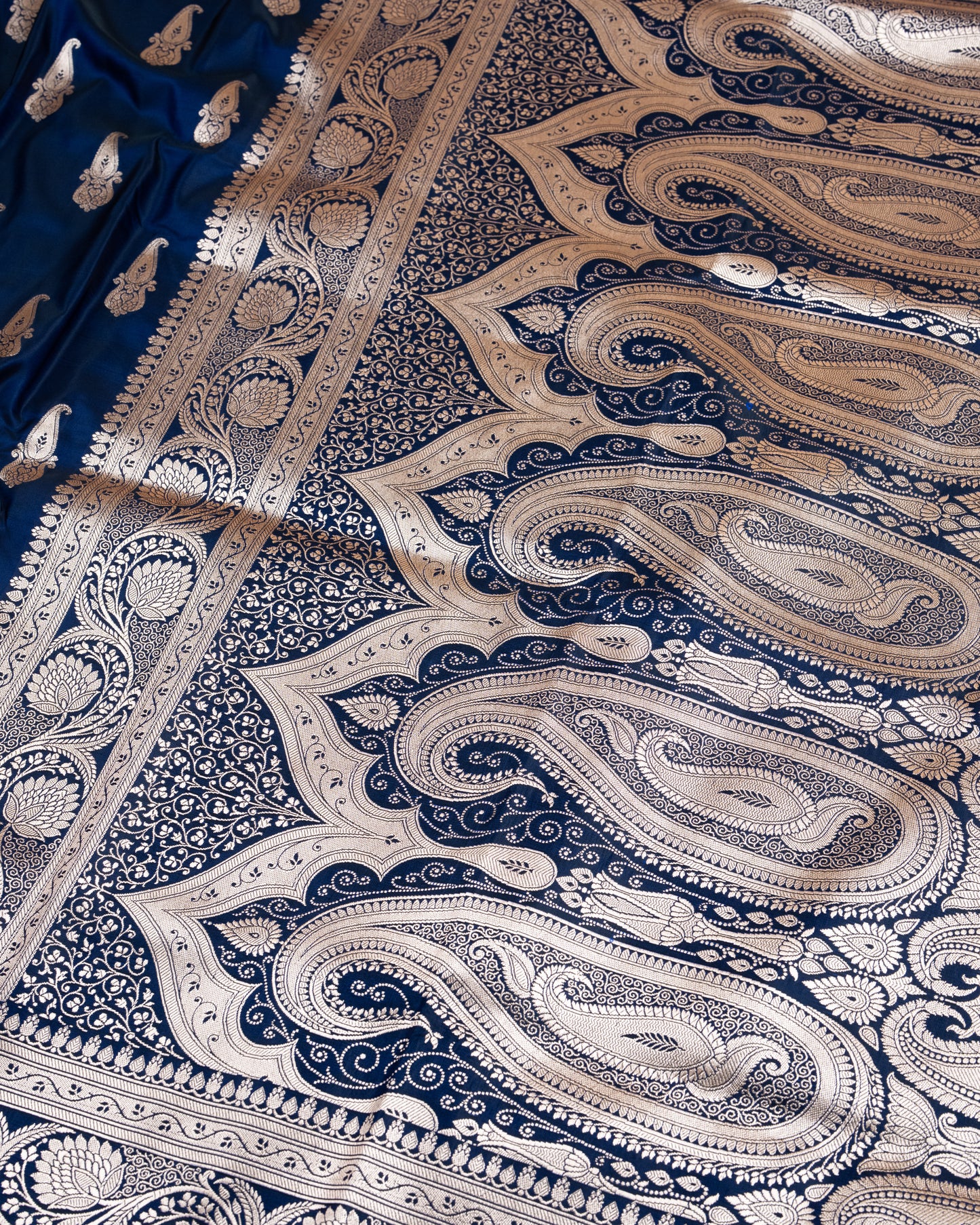 Deep Royal Blue Mashru Katan Silk Saree with Buttas