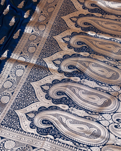 Deep Royal Blue Mashru Katan Silk Saree with Buttas