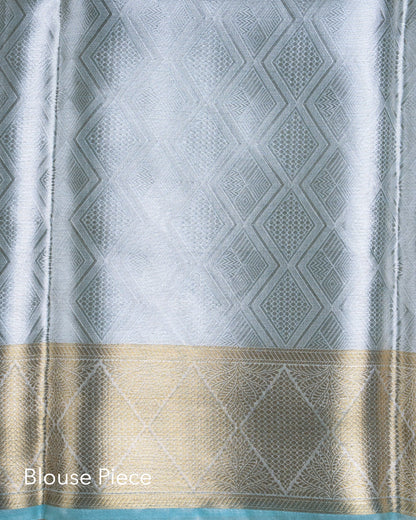 Liquid Gold - Alpine Blue Handwoven Pure Mulberry Brocade Silk Saree