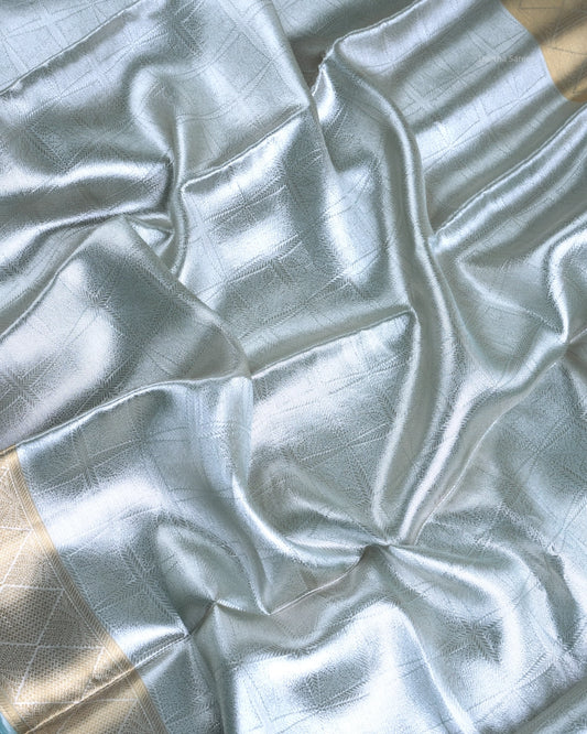 Liquid Gold - Alpine Blue Handwoven Pure Mulberry Brocade Silk Saree