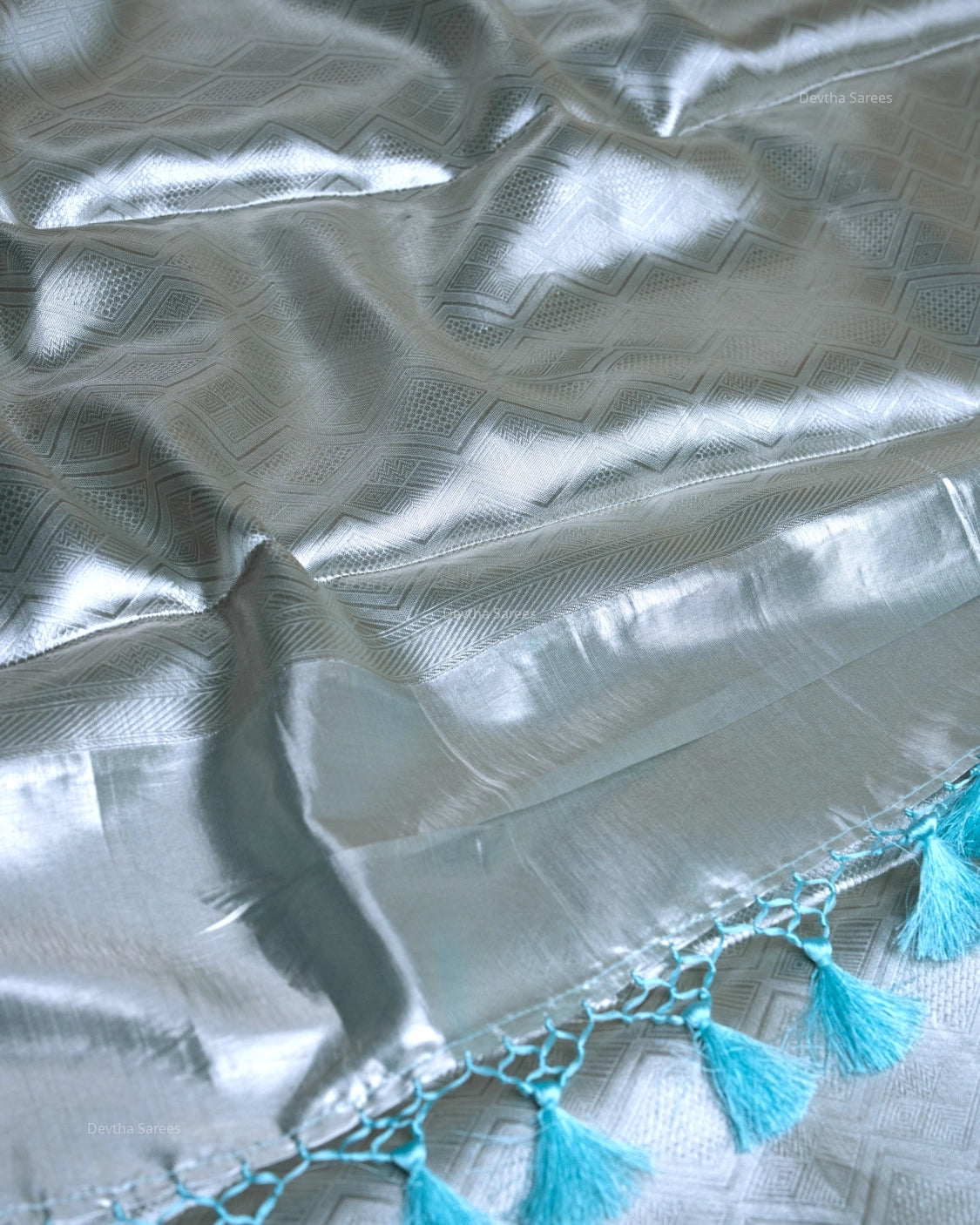 Liquid Gold - Alpine Blue Handwoven Pure Mulberry Brocade Silk Saree