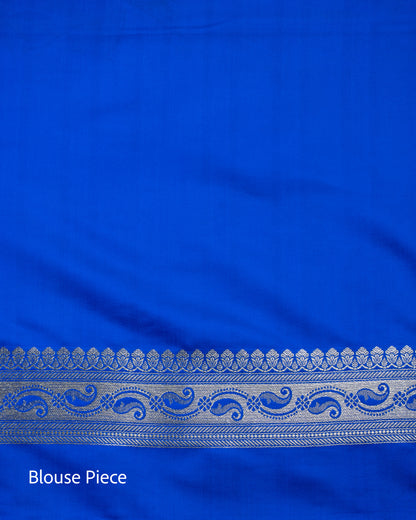 Royal Blue Mashru Katan Silk Saree with Floral Jaal Weave