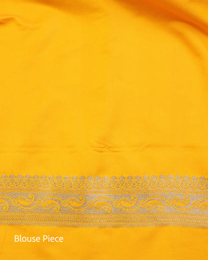 Mustard Yellow Mashru Katan Silk Saree with Floral Jaal Weave
