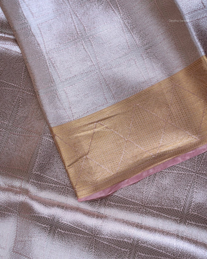Liquid Gold - Peachy Pink Handwoven Pure Mulberry Brocade Silk Saree