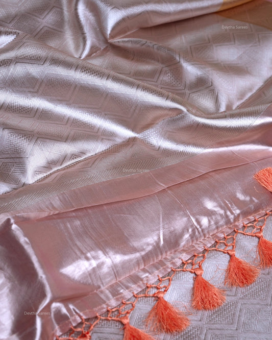 Liquid Gold - Peachy Pink Handwoven Pure Mulberry Brocade Silk Saree