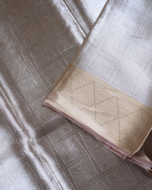 Liquid Gold - Melanie Pink Handwoven Pure Mulberry Brocade Silk Saree