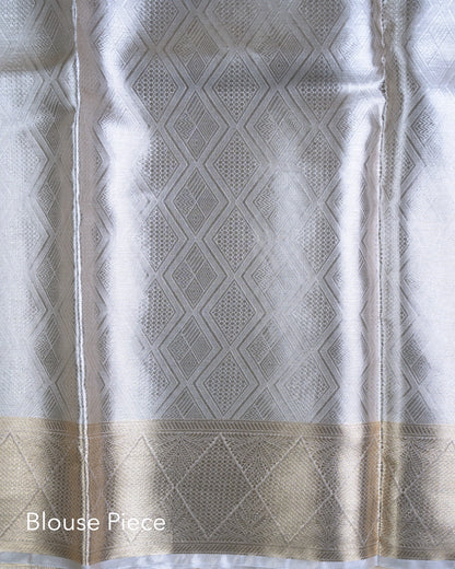 Liquid Gold - Silver Color Handwoven Pure Mulberry Brocade Silk Saree