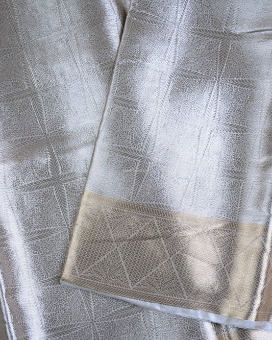 Liquid Gold - Silver Color Handwoven Pure Mulberry Brocade Silk Saree