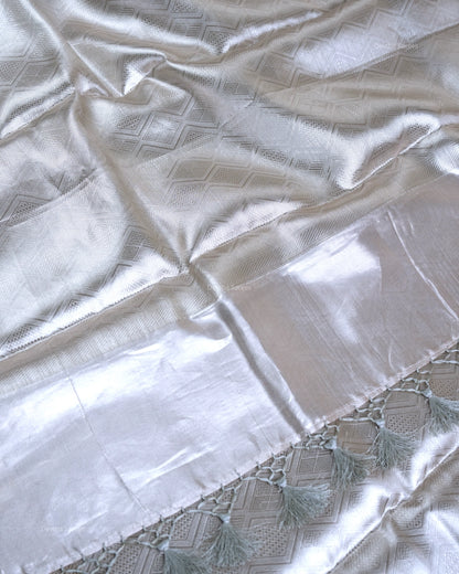 Liquid Gold - Silver Color Handwoven Pure Mulberry Brocade Silk Saree