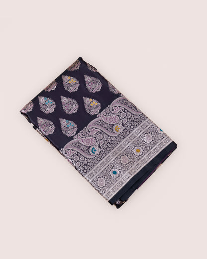 Black Purple Mashru Katan Silk Saree with Meenakari Weave