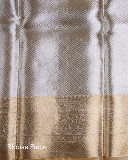 Liquid Gold - Pirate Gold Color Handwoven Pure Mulberry Brocade Silk Saree