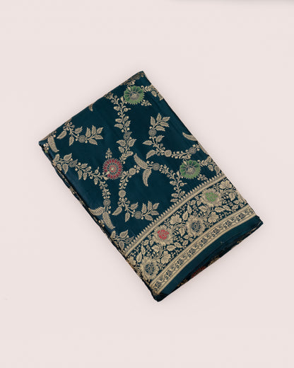 Bottle Green Mashru Katan Silk Saree with Meenakari Weave