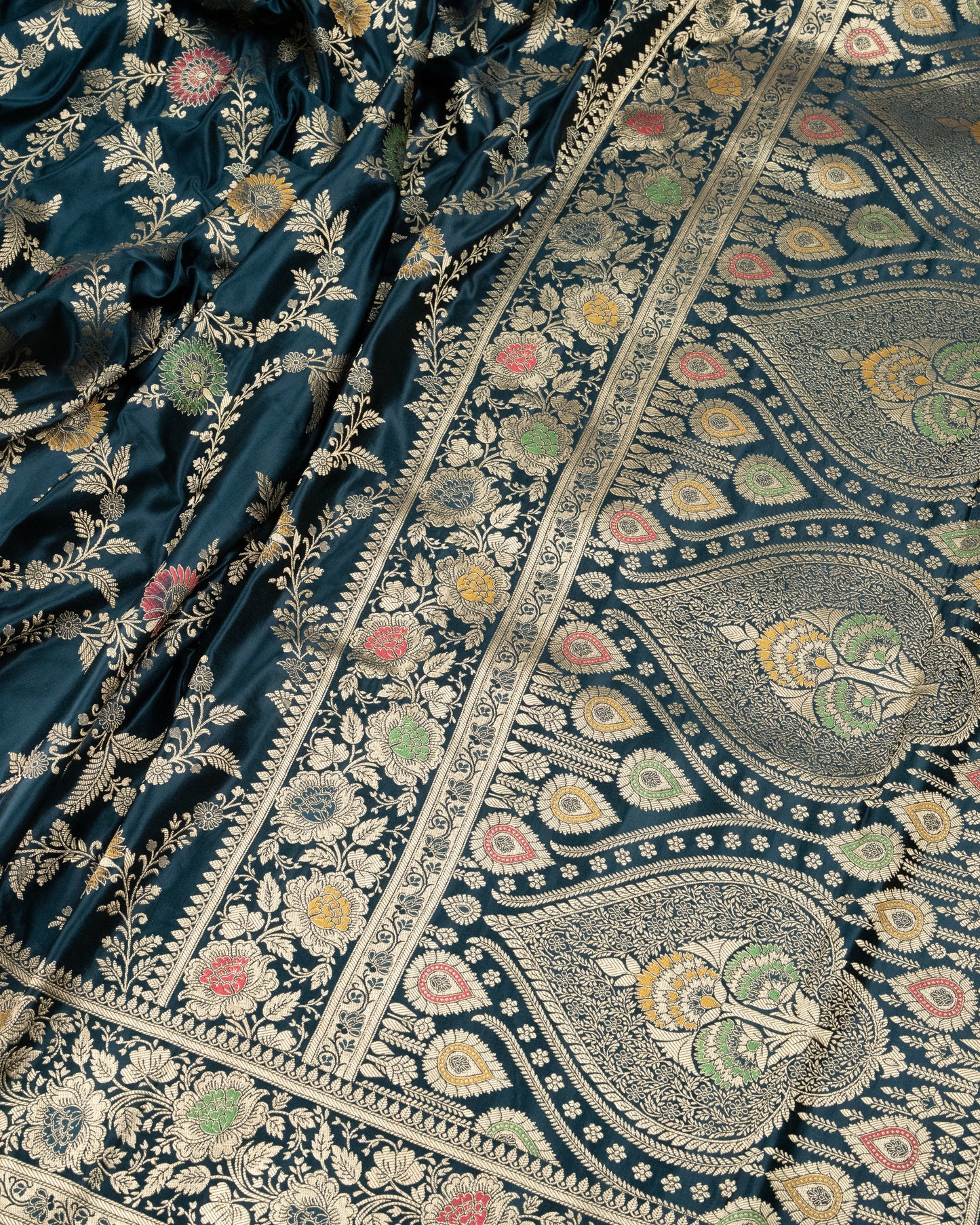 Bottle Green Mashru Katan Silk Saree with Meenakari Weave