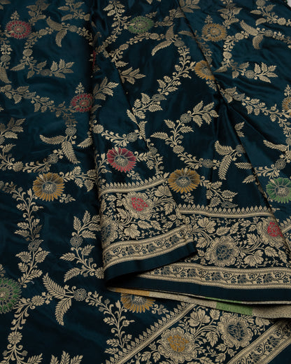 Bottle Green Mashru Katan Silk Saree with Meenakari Weave