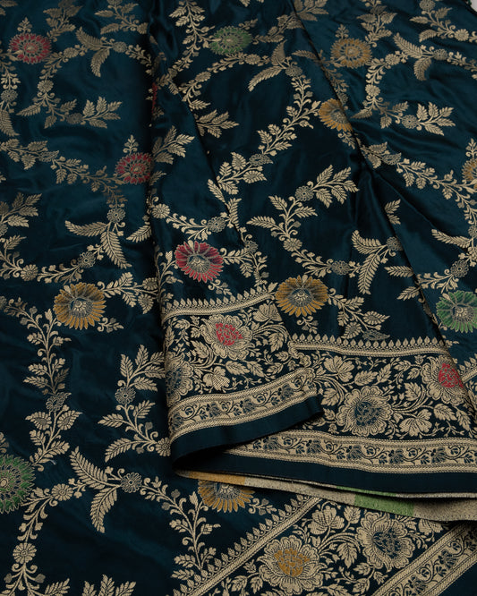 Bottle Green Mashru Katan Silk Saree with Meenakari Weave