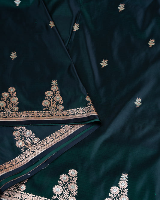 Bottle Green Mashru Katan Silk Saree with Buttas