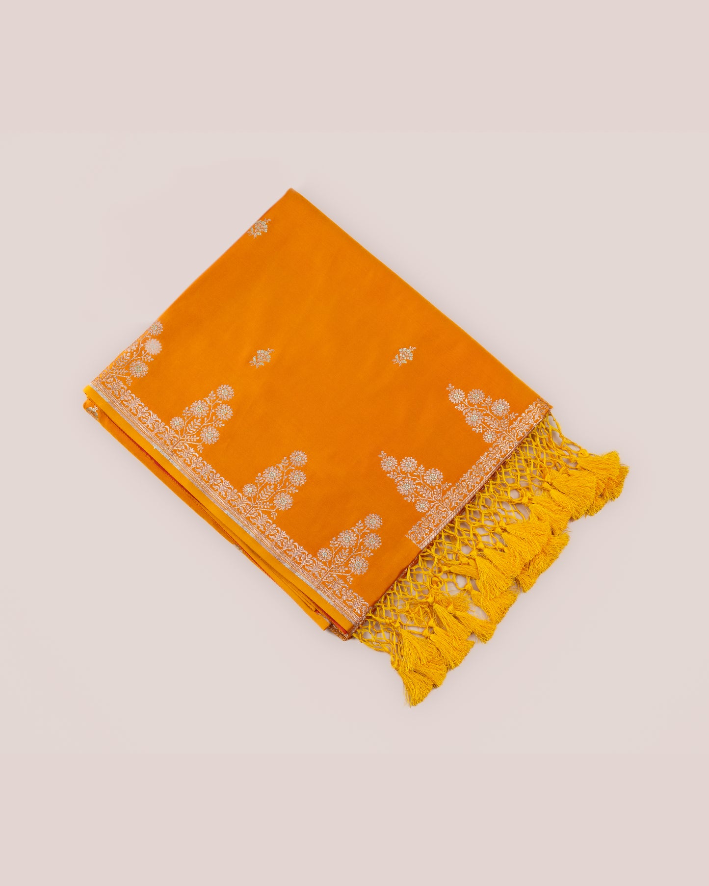 Tangerine orange Banarasi Mashru Katan Silk Saree with buttas