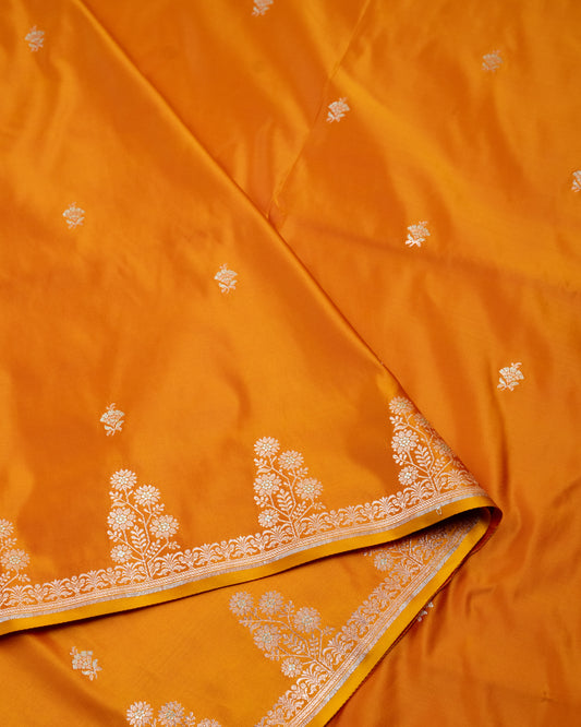 Tangerine orange Banarasi Mashru Katan Silk Saree with buttas