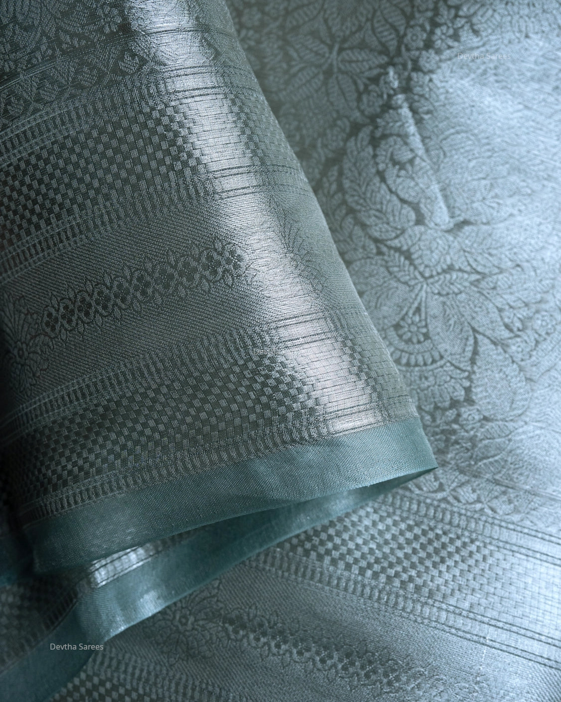Liquid Silver - Powder Blue Handwoven Pure Mulberry Brocade Silk Saree