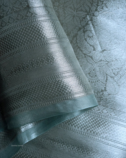 Liquid Silver - Powder Blue Handwoven Pure Mulberry Brocade Silk Saree