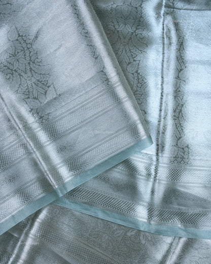 Liquid Silver - Powder Blue Handwoven Pure Mulberry Brocade Silk Saree
