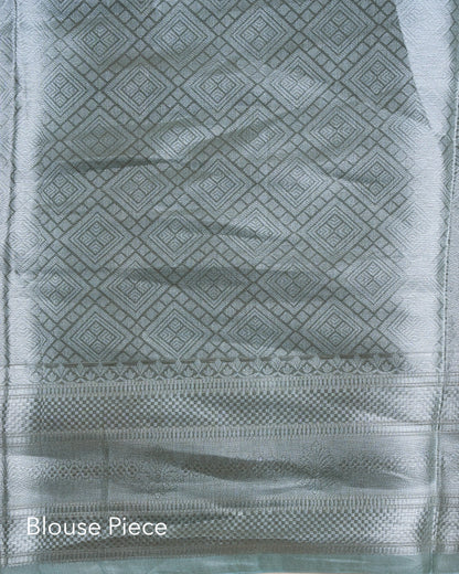Liquid Silver - Powder Blue Handwoven Pure Mulberry Brocade Silk Saree