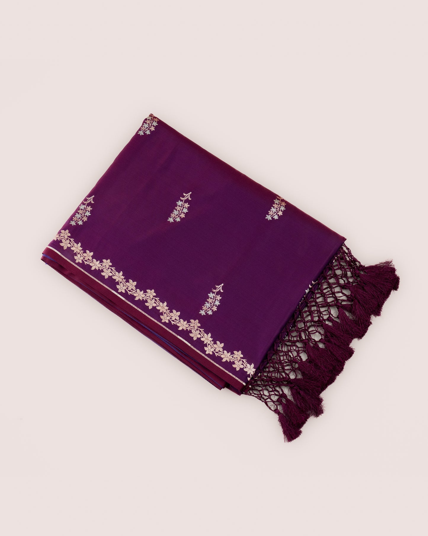 Wine Purple Mashru Katan Silk Saree with Buttas
