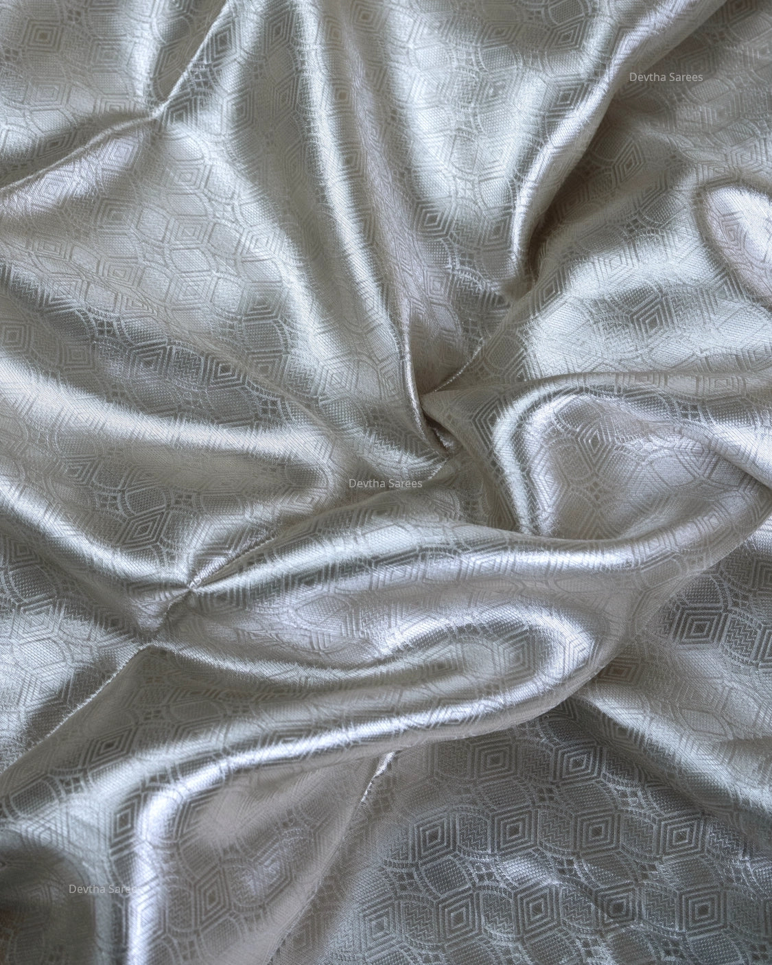 Liquid Gold - Arctic Silver Color Handwoven Pure Mulberry Brocade Silk Saree