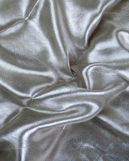 Liquid Gold - Arctic Silver Color Handwoven Pure Mulberry Brocade Silk Saree