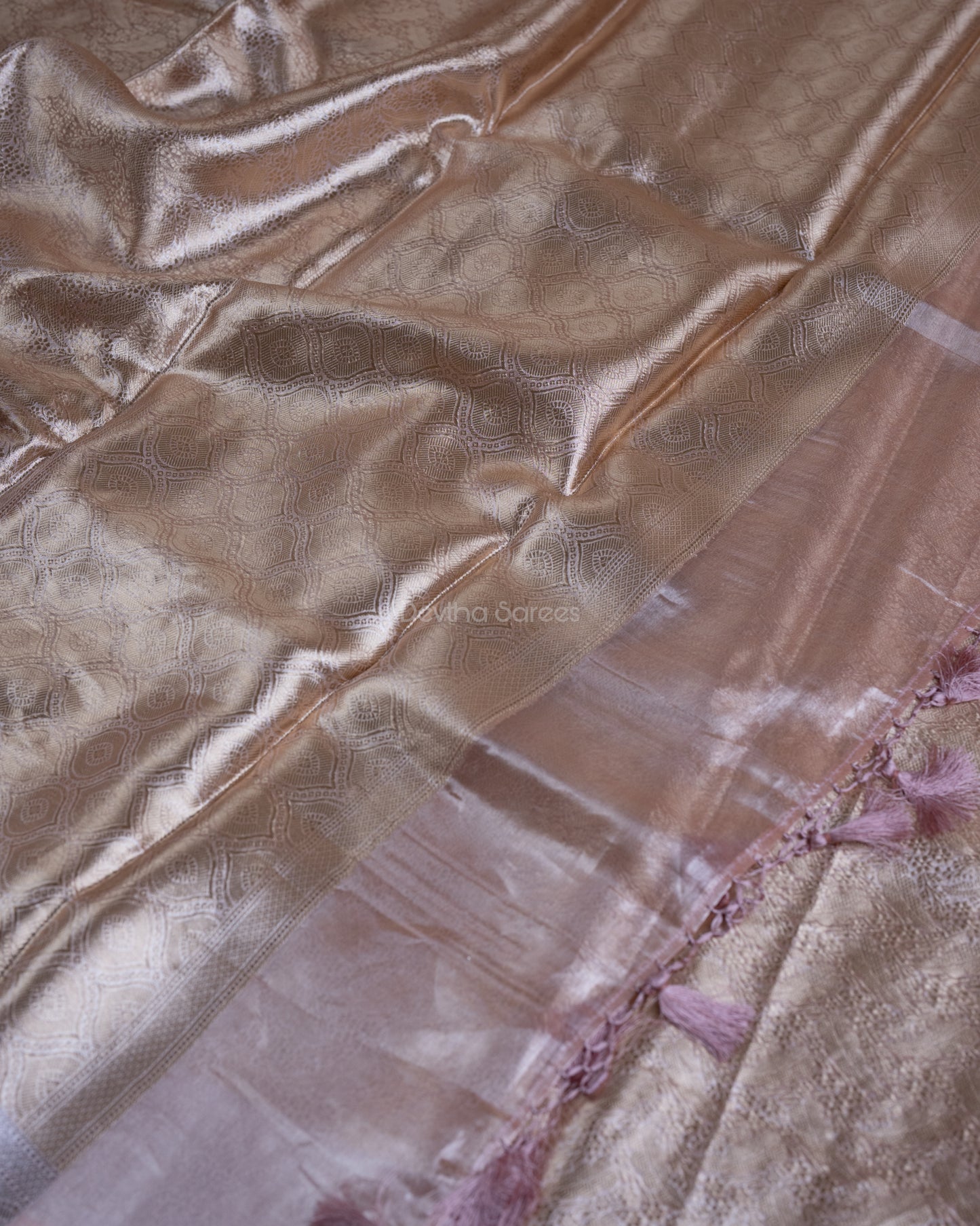 Liquid Gold - Spanish Peach Handwoven Pure Mulberry Brocade Silk Saree