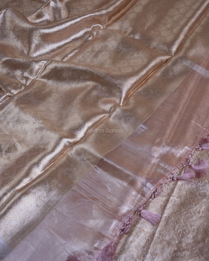 Liquid Gold - Spanish Peach Handwoven Pure Mulberry Brocade Silk Saree