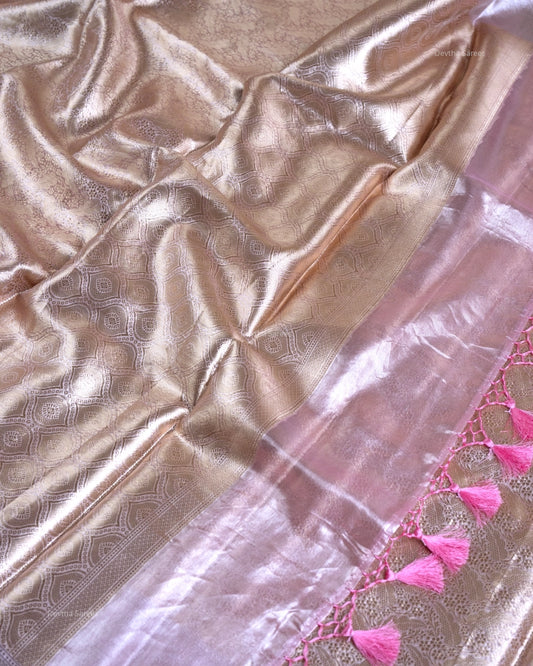 Liquid Gold - Supreme Pink Handwoven Pure Mulberry Brocade Silk Saree