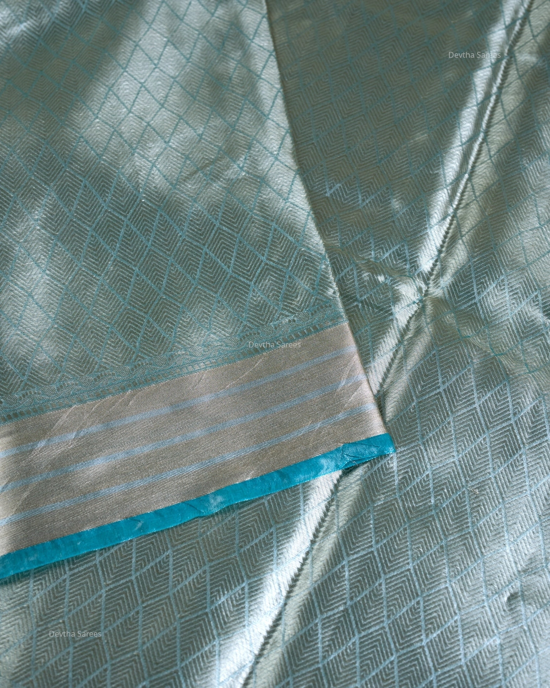 Liquid Gold - Planet Blue Handwoven Pure Mulberry Brocade Silk Saree