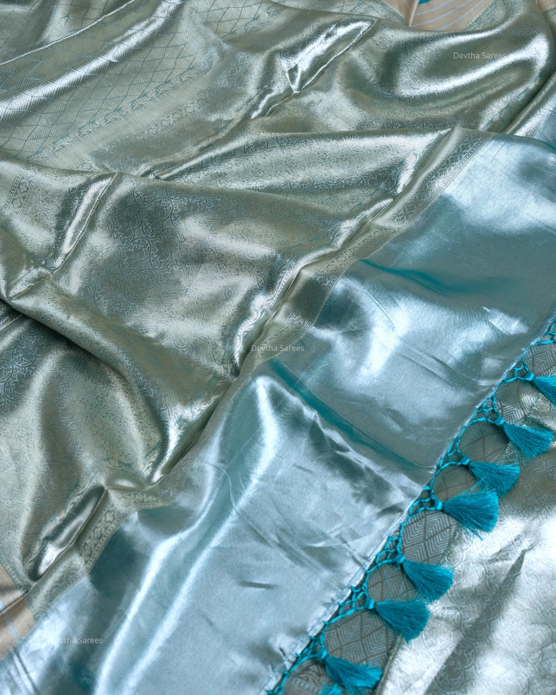 Liquid Gold - Planet Blue Handwoven Pure Mulberry Brocade Silk Saree