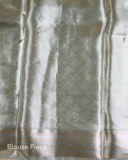 Liquid Gold - Silver Color Handwoven Pure Mulberry Brocade Silk Saree
