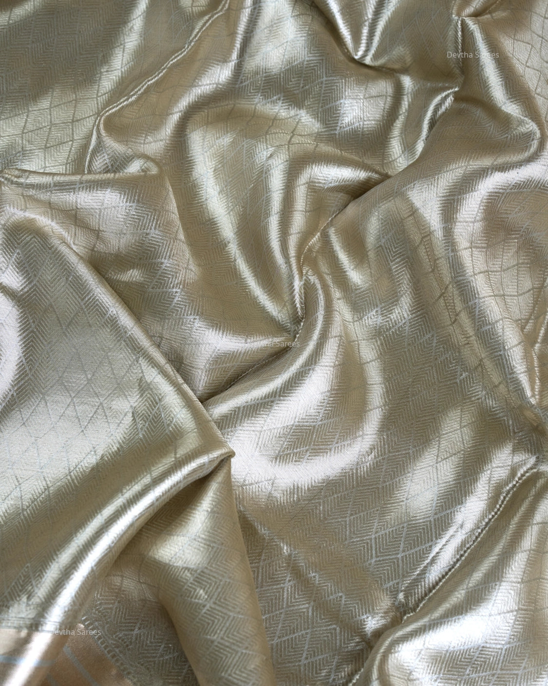 Liquid Gold - Silver Color Handwoven Pure Mulberry Brocade Silk Saree