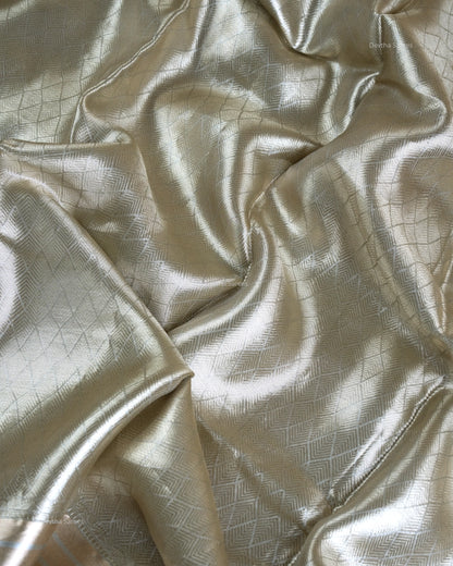 Liquid Gold - Silver Color Handwoven Pure Mulberry Brocade Silk Saree