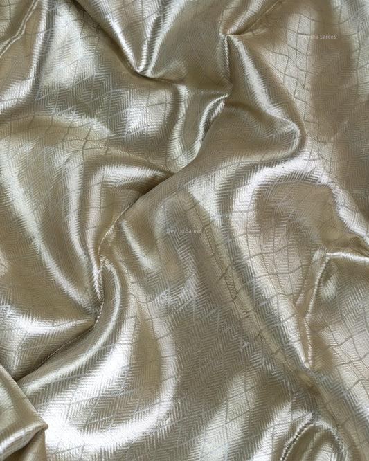 Liquid Gold - Silver Color Handwoven Pure Mulberry Brocade Silk Saree