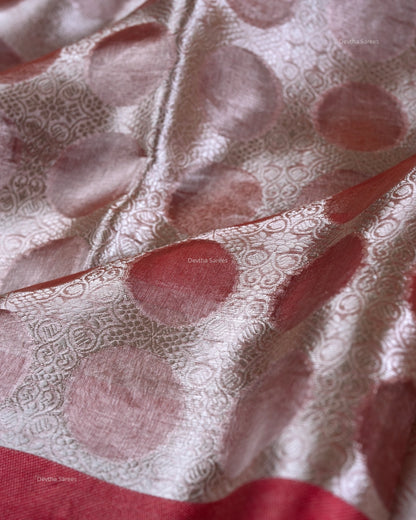 Liquid Gold - Romantic Red Handwoven Pure Mulberry Brocade Silk Saree with Round Pattern